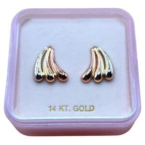 14K Tri-Color Gold Swish Earrings – NOS Y2K – Gift Box